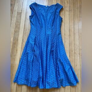 Blue Lace Sleeveless Knee-Length Dress